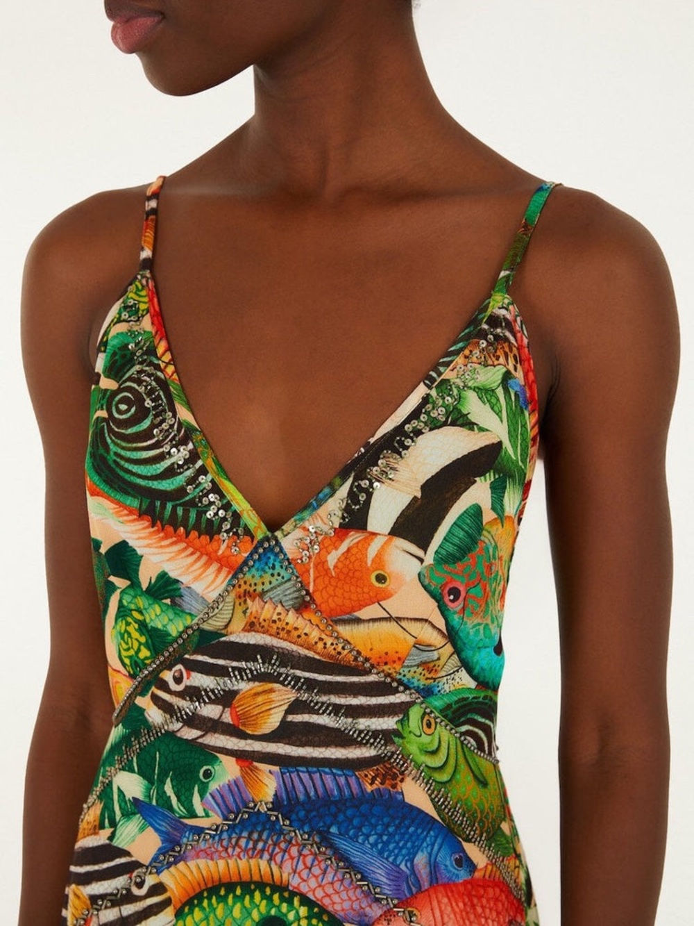 FARM Rio NWT Multicolor Fish Sea Sleeveless Midi Spaghetti Strap Dress